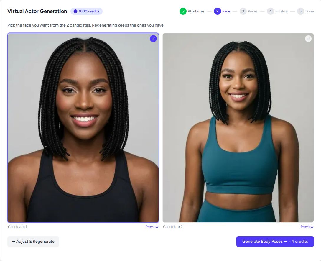 Two face candidates side by side, with Candidate 1 selected