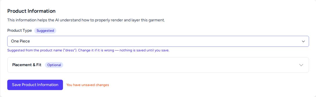 Product Information with One Piece suggested from the word dress in the product name