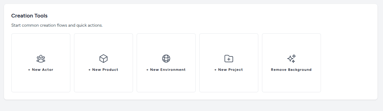 Vision Dashboard - Creation Tools section