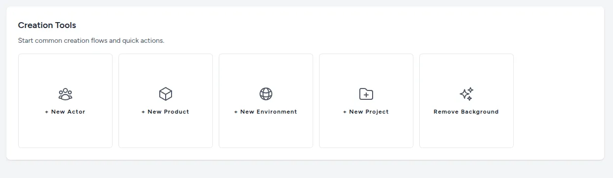 Vision Dashboard - Creation Tools section
