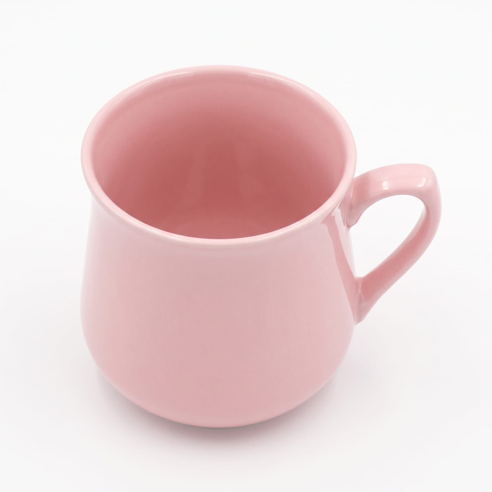 The pink mug as a packshot from above, showing the inside of the mug