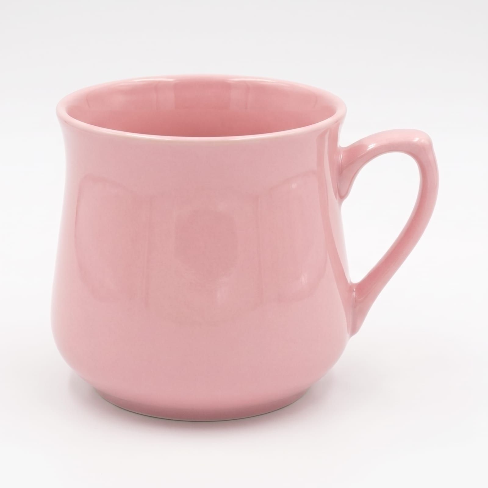 The pink mug as a packshot, seen straight from the front on white with a soft shadow under the base