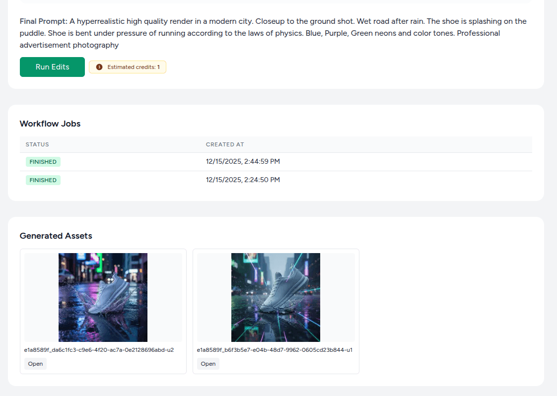 Project after running edits in Vision