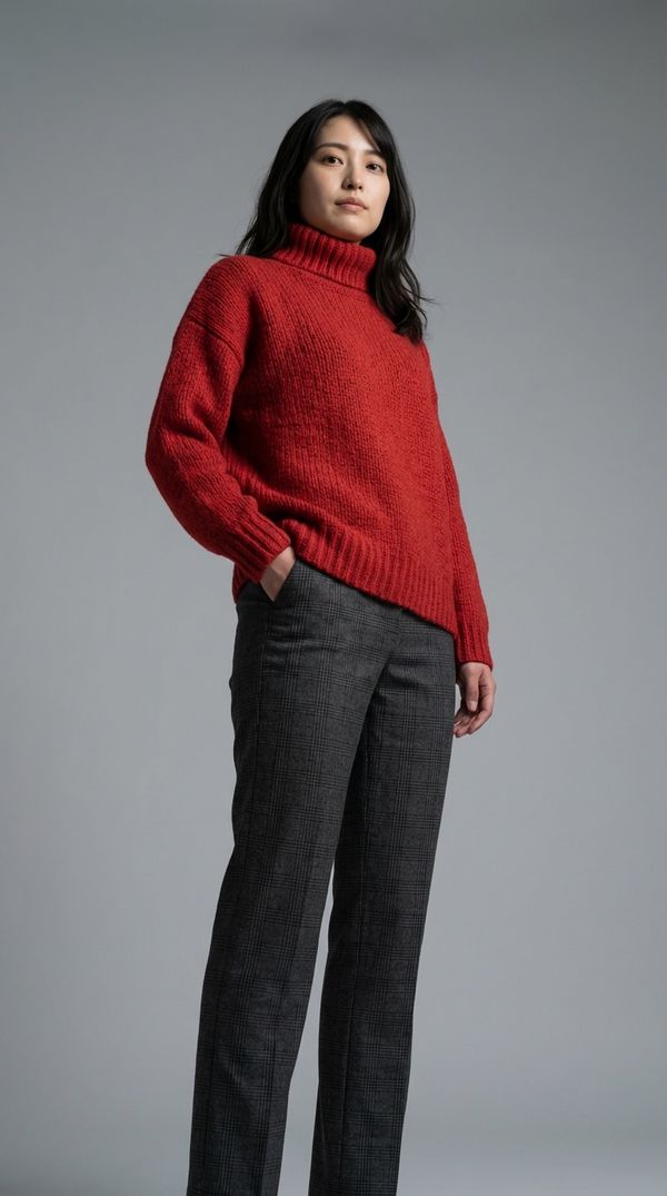 AI Merged Result of a Japanese woman and red jumper