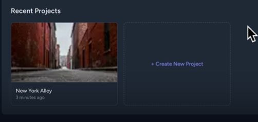 Recent projects with a 'Create New Project' option