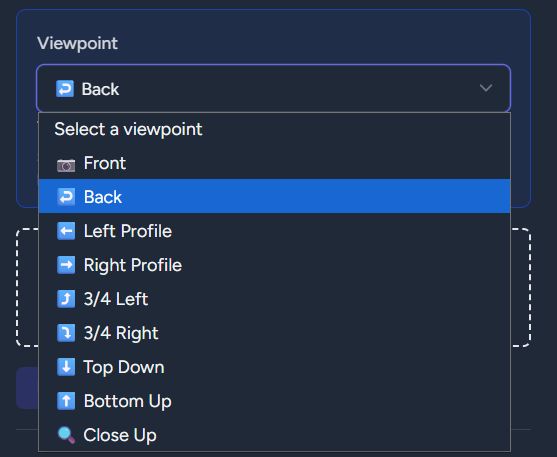 Viewpoint setting showing the image angle for the product