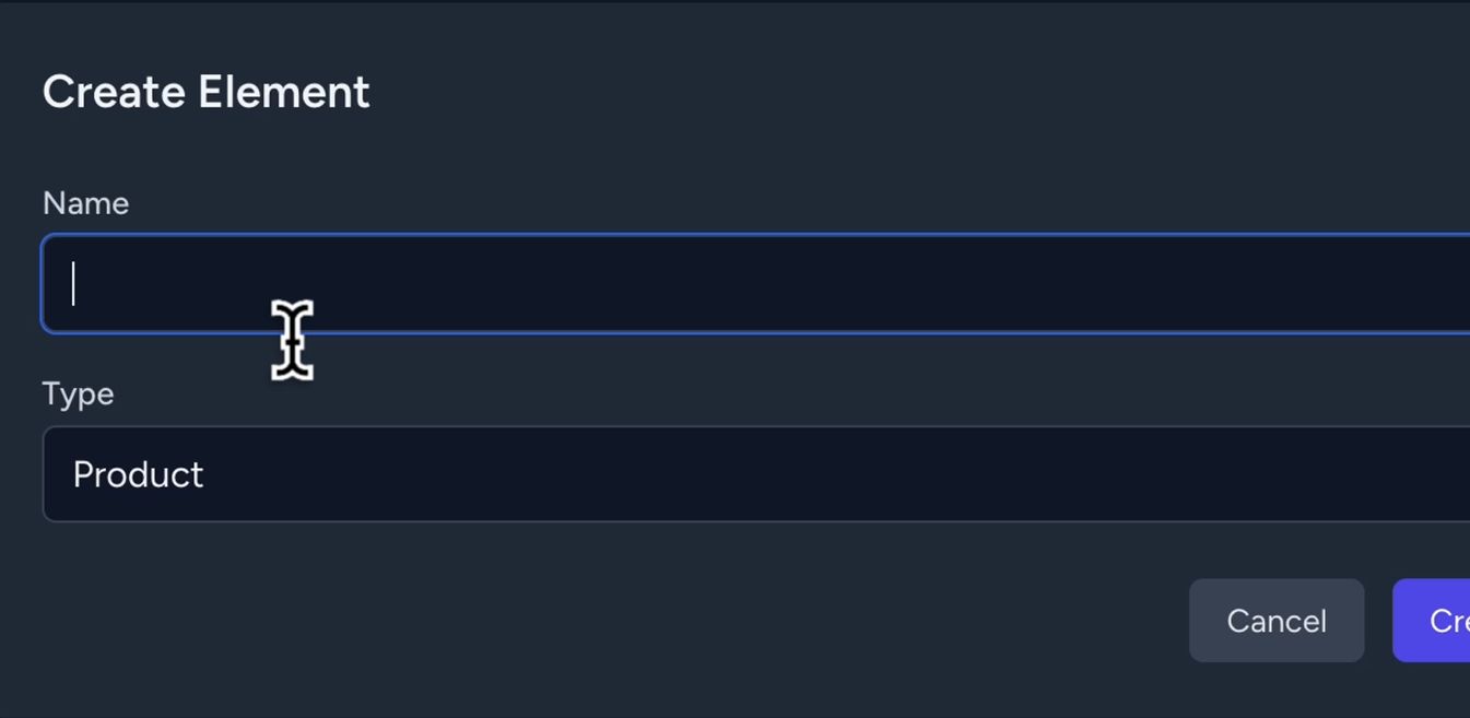 Create element and fields to fill in