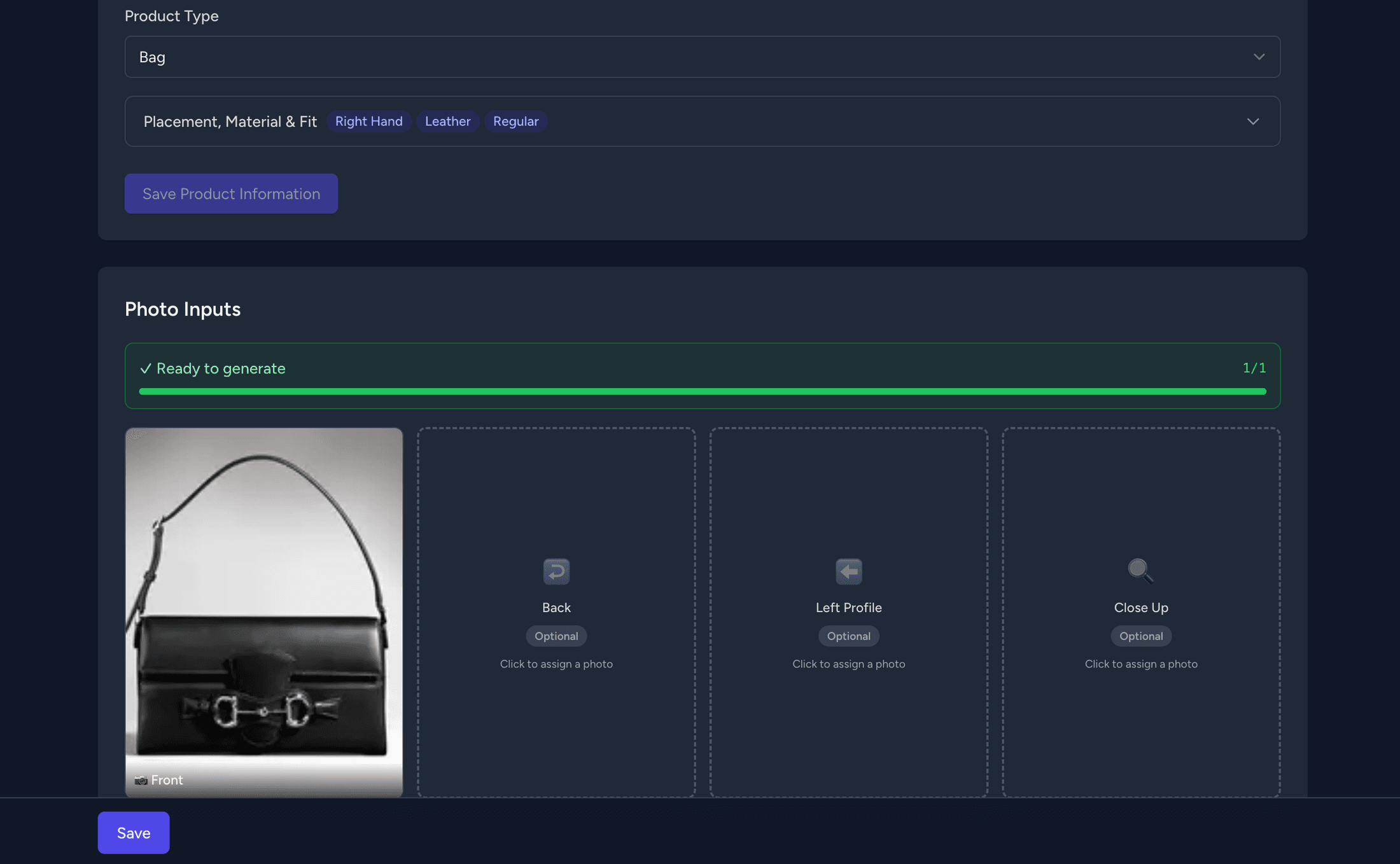 Vision product editor with a reusable product asset ready to share across client projects